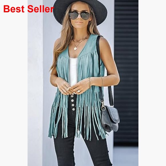 Faux Suede Fringe Vest Sleeveless Western Outerwear - Picture 3 of 7